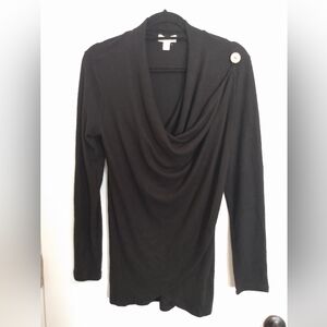 Cupio Black Wrap Long Sleeve Cowl Neck Tunic Top With Button Detail Size Medium